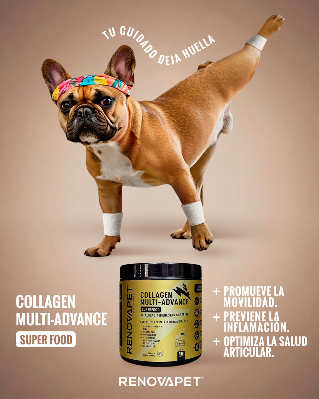 Colágeno Multi-Advance con sabor a carne ahumada.